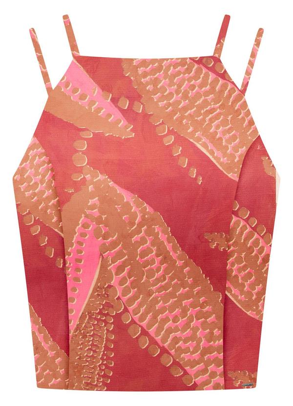 Vista 2 Blusa Cropped em Viscose Estampada Vermelho Lunender Lunender