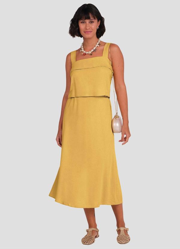 Blusa Cropped em Viscose Linho Amarelo