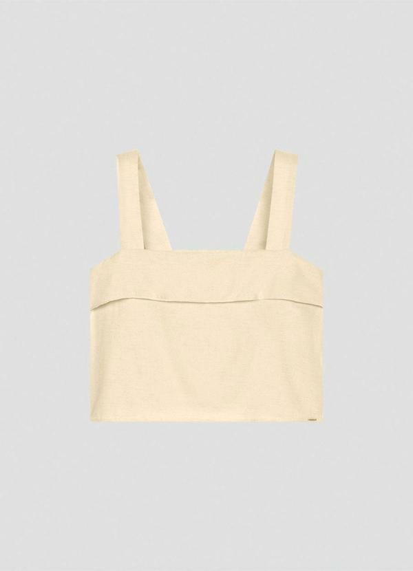Blusa Cropped em Viscose Linho Bege