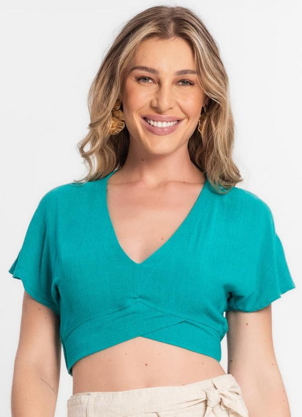 Blusa Cropped Feminina em Linho Verde