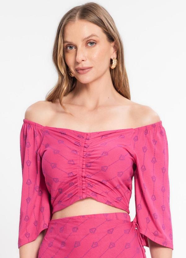 Blusa Cropped Feminina Estampada Rosa