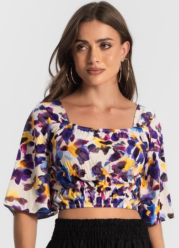 Vista 2 Blusa Cropped Feminina Estampada Roxo Endless Endless