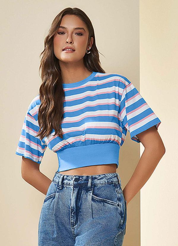 Blusa Cropped Manga Curta Listrado