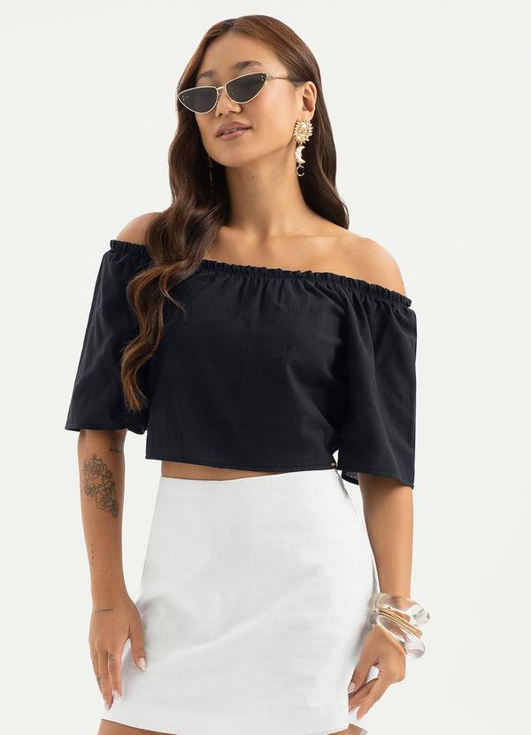 Vista 2 Blusa Cropped Ombro a Ombro em Algodão Preto Cativa Cativa