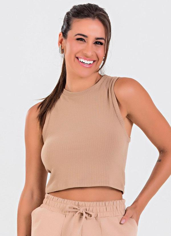 Vista 2 Blusa Cropped Regata Canelada Terra Meu Jeans Meu Jeans