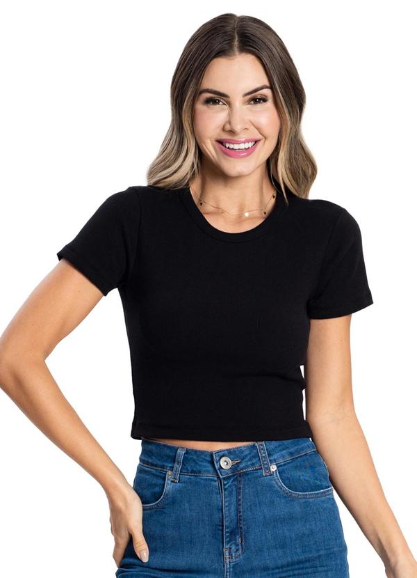 Blusa Cropped Ribana Básica Preto