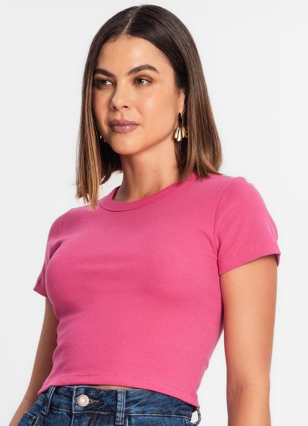 Blusa Cropped Ribana Básica Rosa