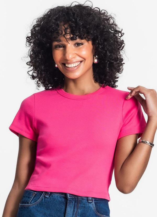 Blusa Cropped Ribana Básica Rosa