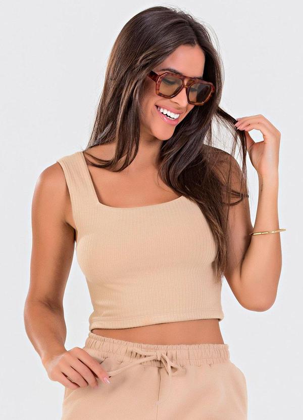 Blusa Cropped Ribana Canelada Cappuccino