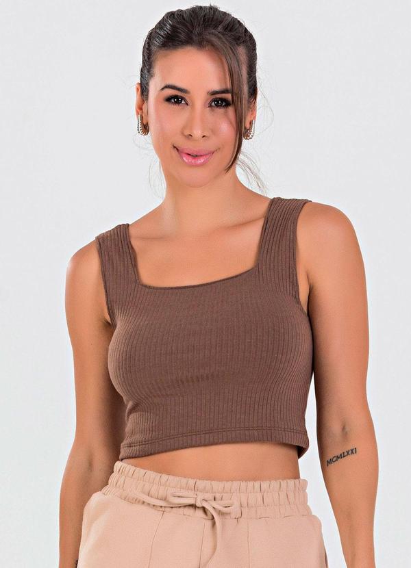 Blusa Cropped Ribana Canelada Marrom