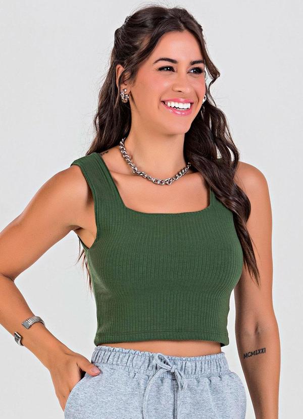 Blusa Cropped Ribana Canelada Verde Militar