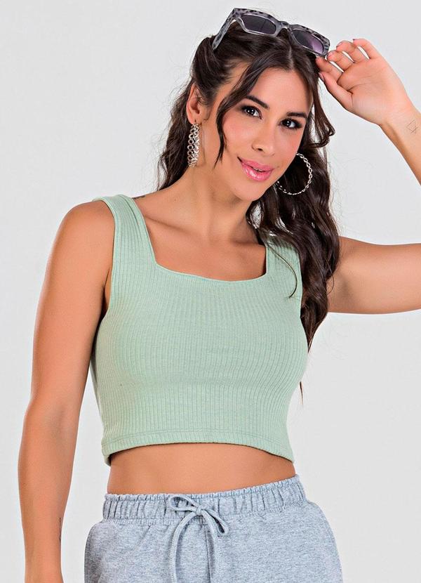 Vista 2 Blusa Cropped Ribana Canelada Verde Pistache Meu Jeans Meu Jeans