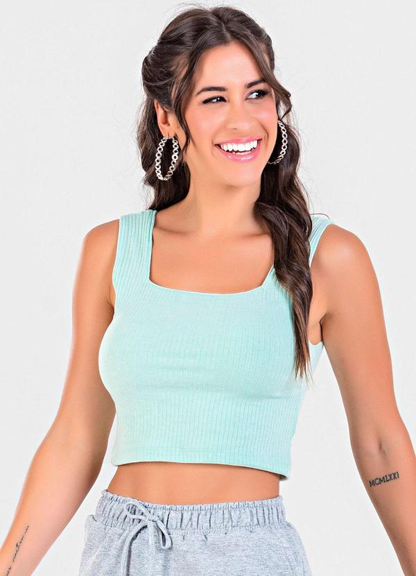 Vista 2 Blusa Cropped Ribana Canelada Verde Sea Meu Jeans Meu Jeans