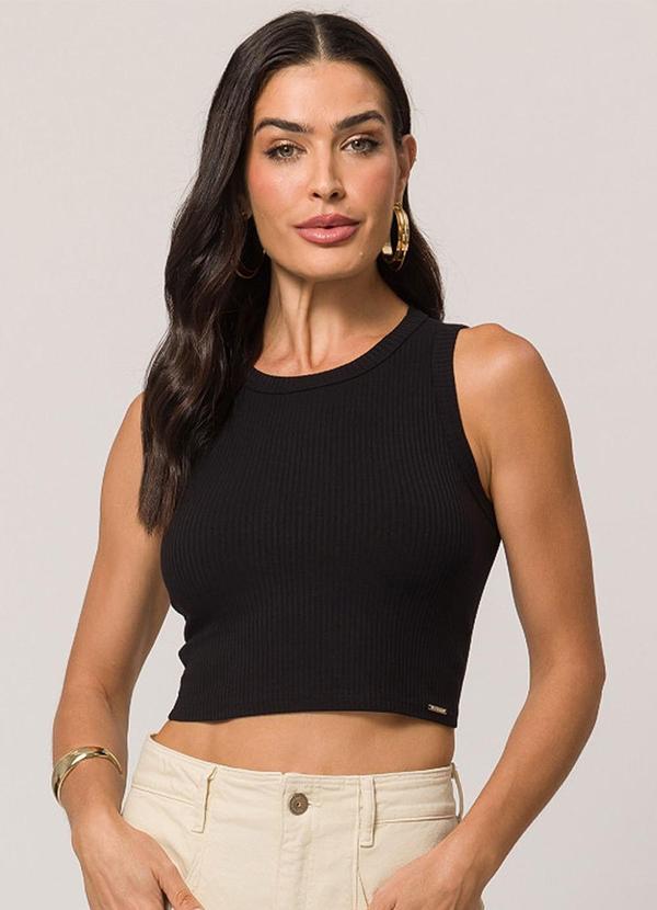 Blusa Cropped sem Manga em Ribana Casual Preto