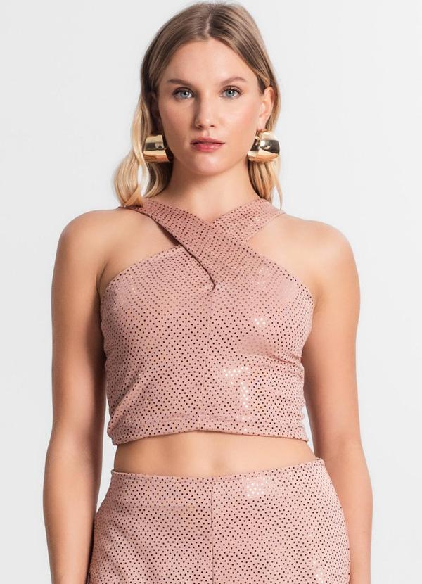 Vista 2 Blusa Cropped Transpassada Rose Gold Endless Endless