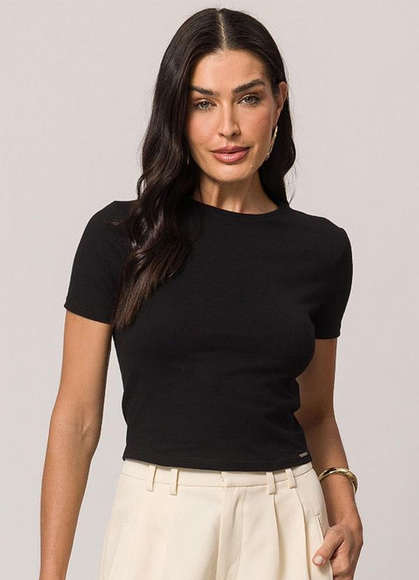 Blusa de Manga Curta em Algodão Preto