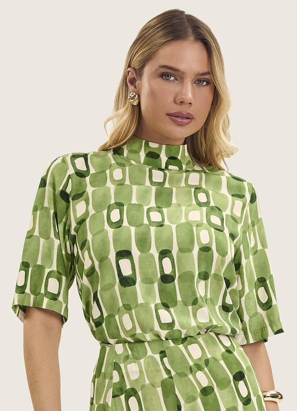 Blusa Feminina Estampada Gola Alta Verde