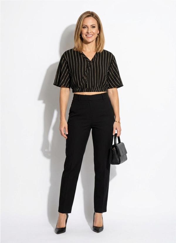 Blusa Feminina Transpassada Listrada Preto