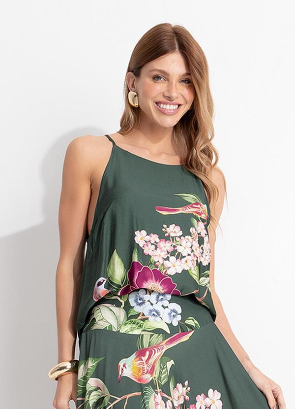 Blusa Flor de Pássaro Verde