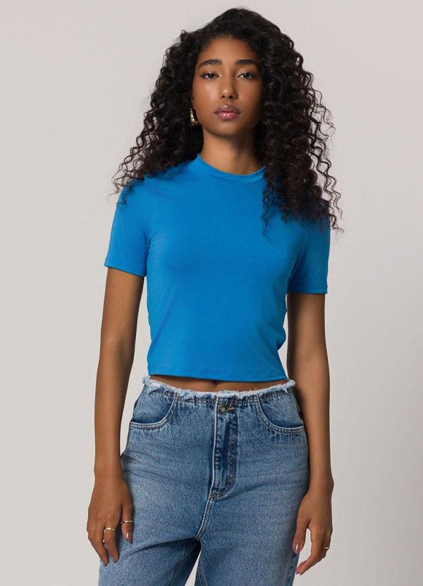 Blusa Manga Curta em Microfibra Azul