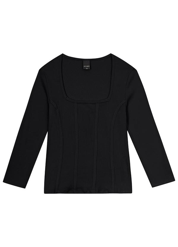 Vista 2 Blusa Preto Cropped em Ribana Malwee Malwee