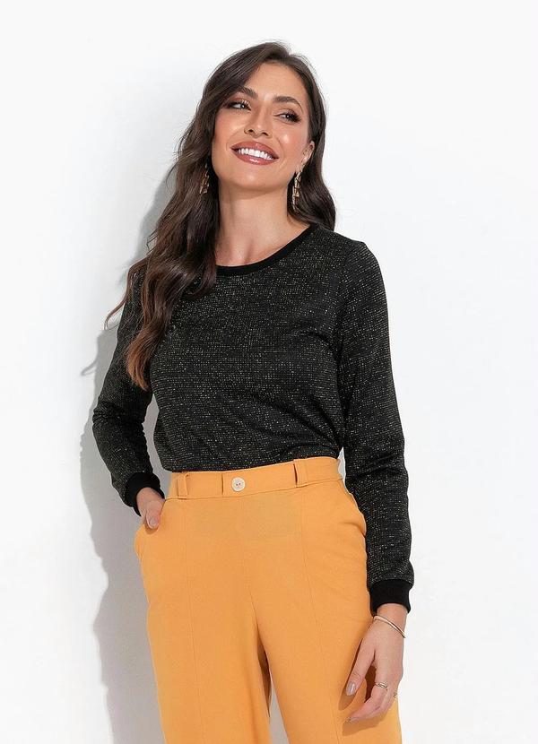 Vista 2 Blusa Preto em Moletom Metalizado Moda Pop Moda Pop