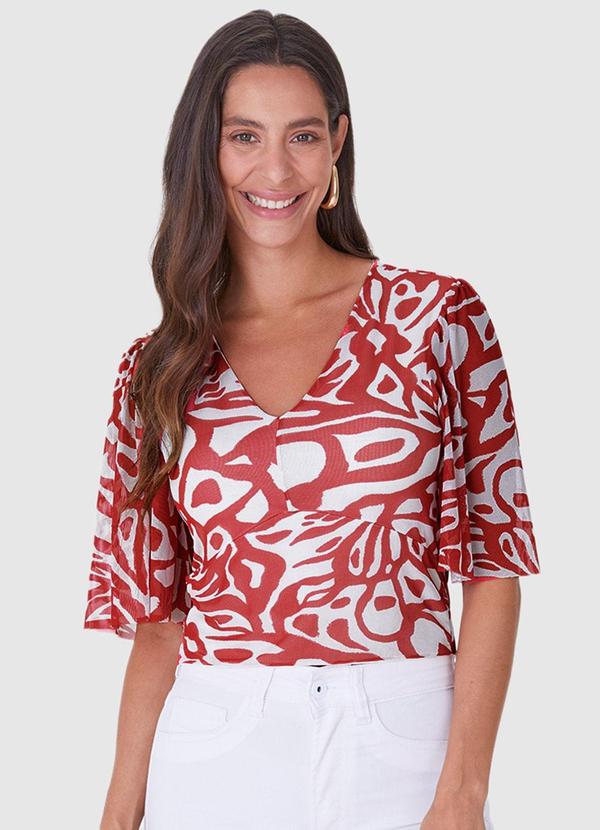 Blusa Veemelha Cropped Abstrata Tule