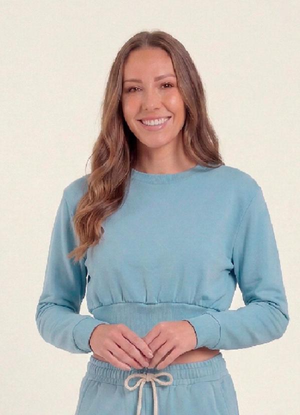 Blusão Cropped Feminino Moletom Azul