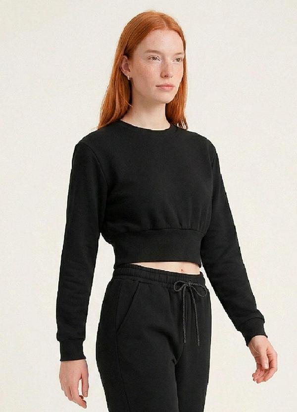 Blusão Cropped Feminino Moletom Preto