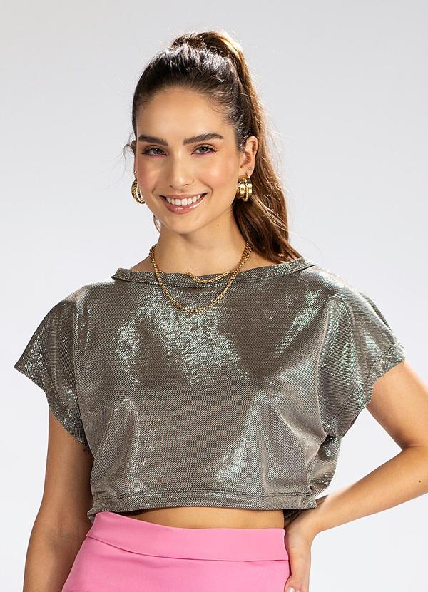 Camiseta Cropped em Malha Prata