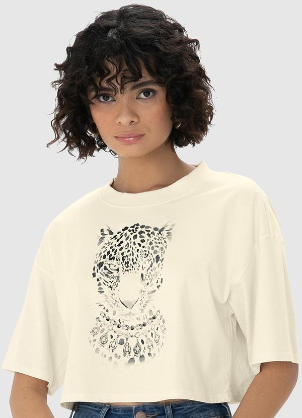 Vista 2 Camiseta Off White Feminina Cropped Onça Enfim Enfim