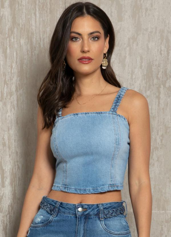 Cropped Azul com Alças Trançadas