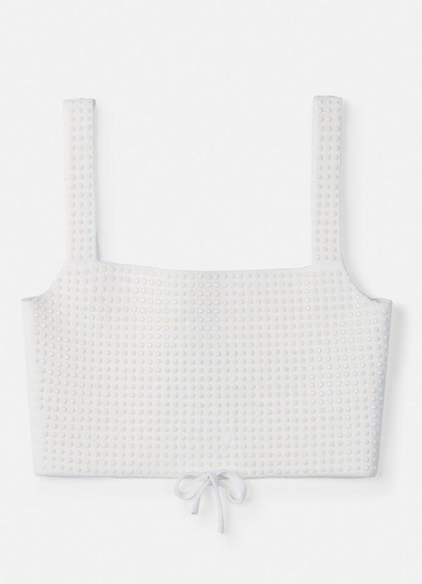 Cropped Branco de Tricot com Strass Off White