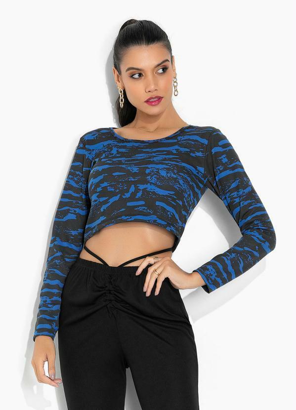 Cropped Camuflada com Mangas Longas