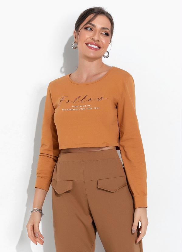 Cropped Caramelo com Estampa Localizada