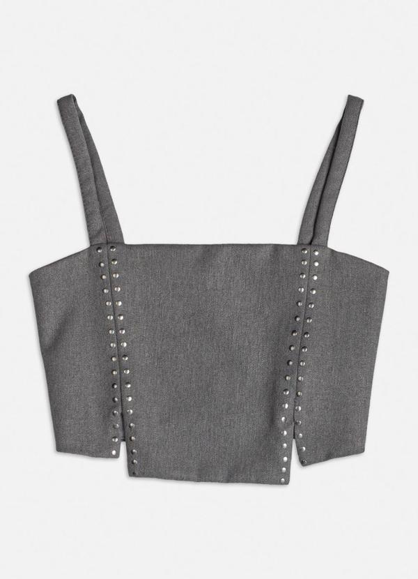 Vista 2 Cropped Cinza com Strass Cinza Authoria Authoria