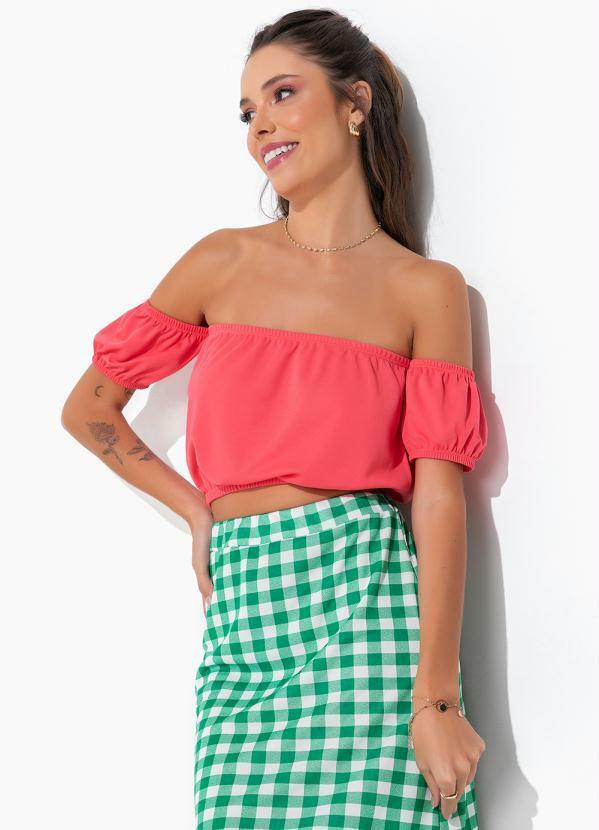 Cropped Coral com Decote Ombro a Ombro