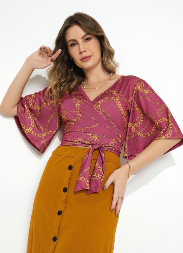 Cropped Correntes Transpassado com Amarração