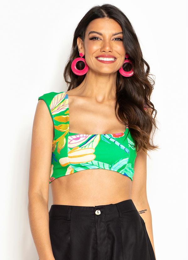 Cropped de Malha Estampado Verde