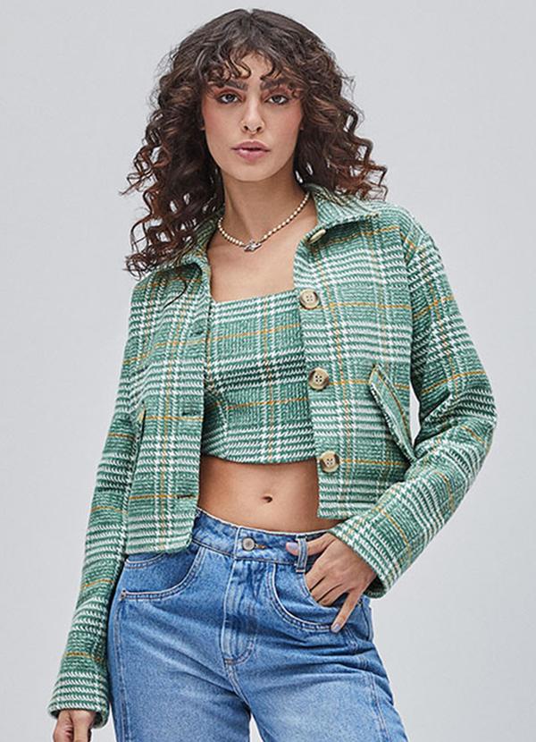 Cropped de Tweed Xadrez Verde