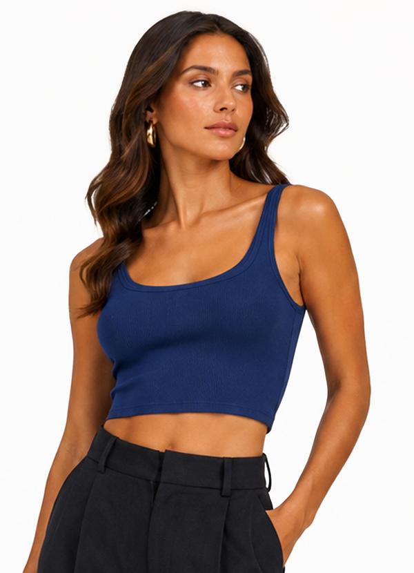 Cropped em Ribana Viscose Azul