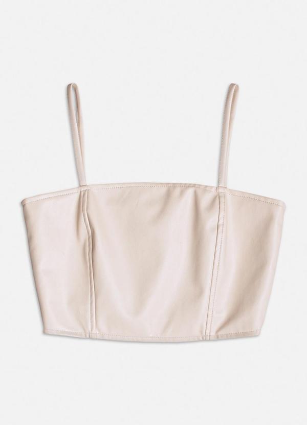 Cropped Fake Leather Creme Bege