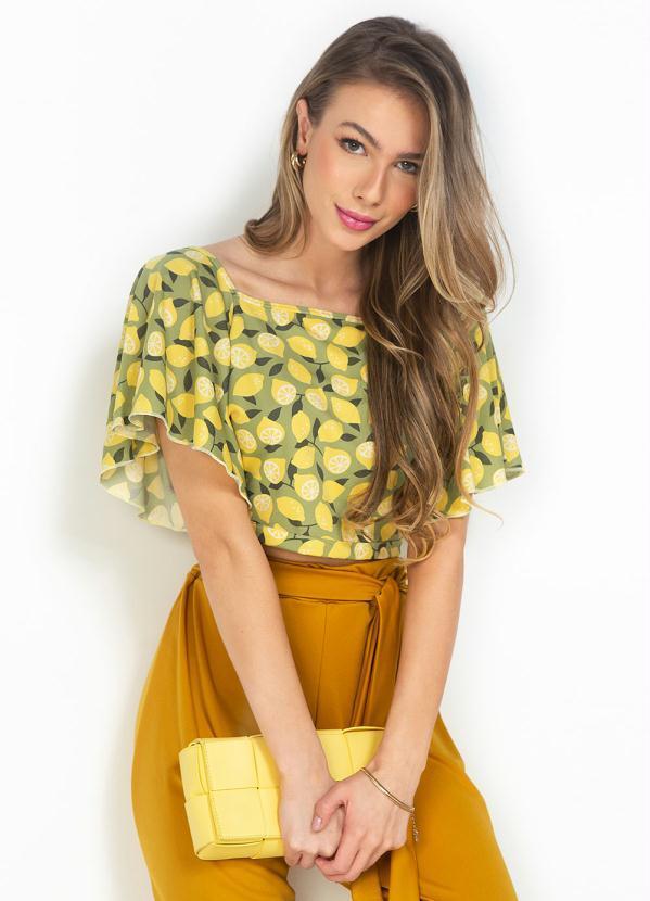 Cropped Limões com Manga Ampla