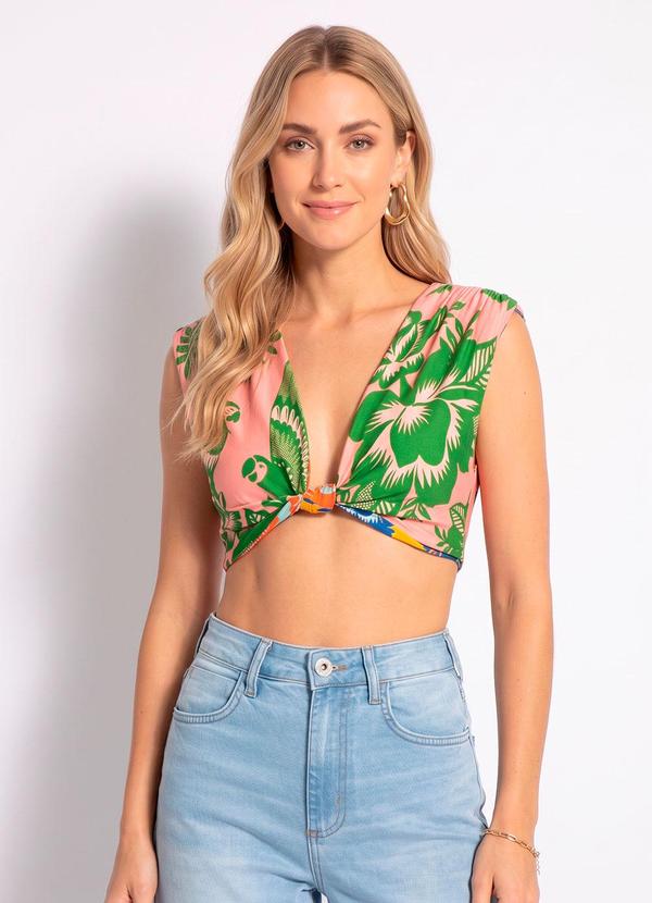 Cropped Malha Flor de Renda Rosa
