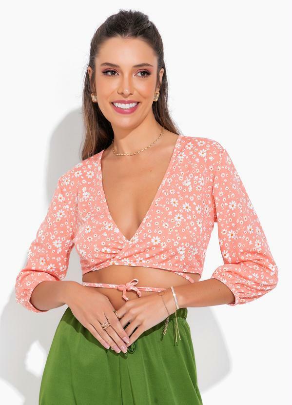 Cropped Mini Floral com Amarração Frontal