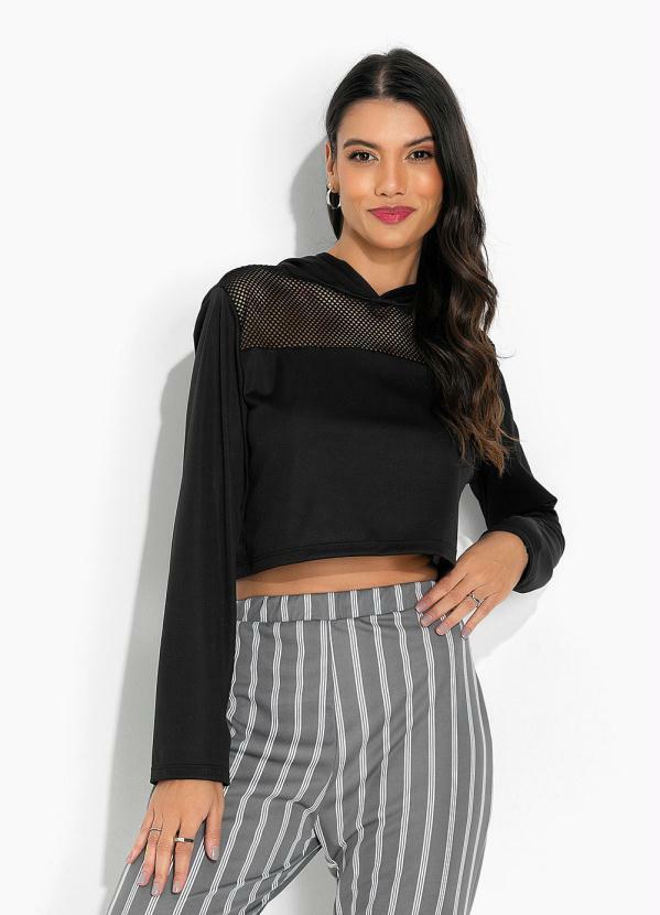Cropped Preta com Detalhe de Transparência