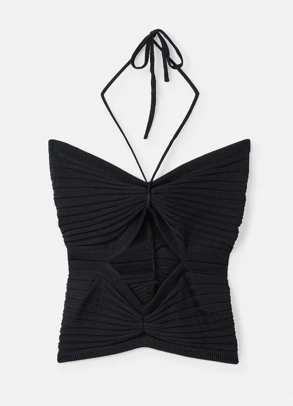 Cropped Preto de Tricot com Amarração Preto