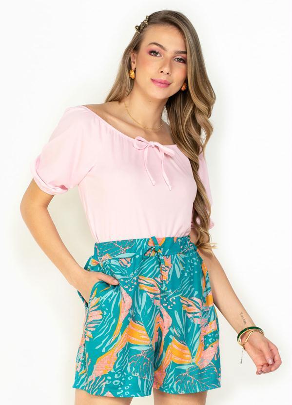 Cropped Rosa Claro Ombro a Ombro com Amarração