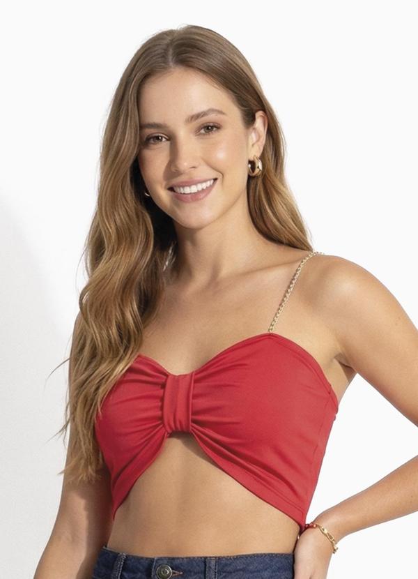 Vista 2 Cropped VermelhoCom Alça Trançada de Courino Moda Pop Moda Pop