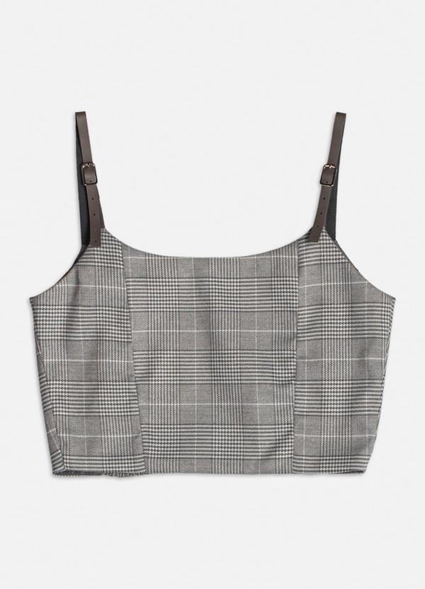 Cropped Xadrez Cinza Cinza